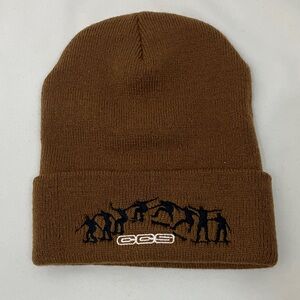 Yupoong Classic Brown Knit Beanie with Black Embroidery one size fits all